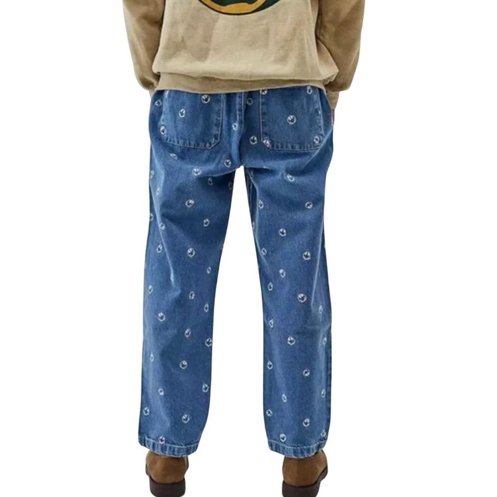 BDG L Unisex Embroidered Denim Beach Pant Smiley Face Jeans Unisex Fun